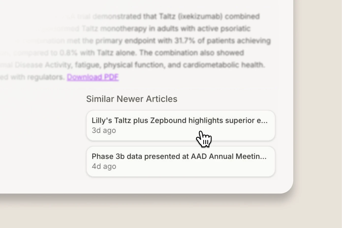 Article view showing linked similar articles and secondary reporting for an event